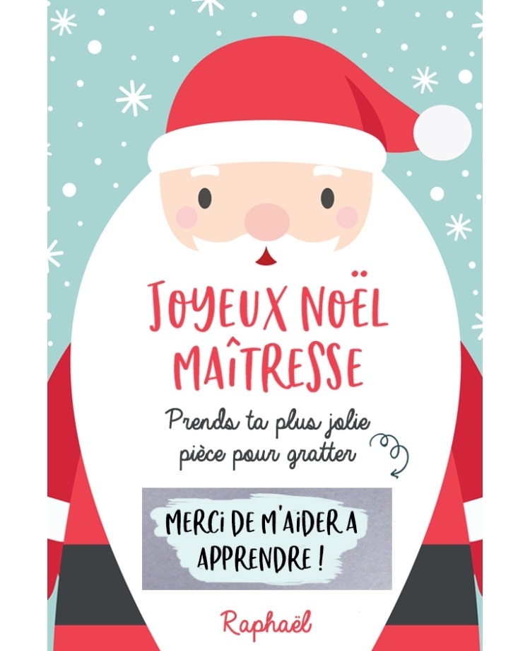 Carte à gratter noël ATSEM, Maîtresse, Nounou. cadeau noel maitresse