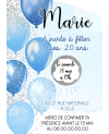 invitation anniversaire ballon bleu. carte invitation adulte. carte adulte. invitation original. invitation fête 20 ans