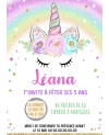 carte invitation. carte baptême. carte anniversaire enfant. carte arc en ciel. anniversaire licorne, carte invitation gratter.