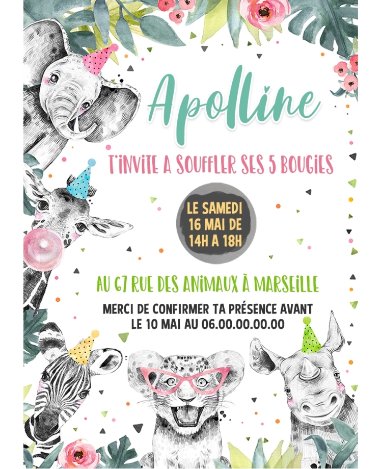 carte invitation. carte baptême. carte anniversaire enfant. carte animaux fun. anniversaire fun, carte invitation gratter.