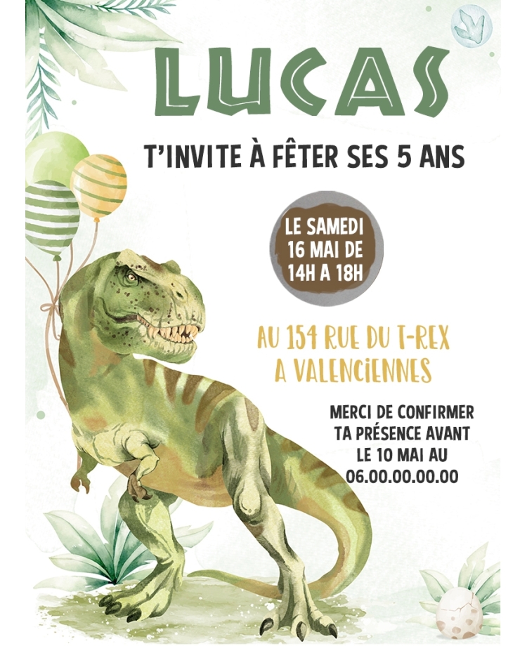 carte invitation. carte baptême. carte anniversaire enfant. carte t rex. anniversaire dinosaure, carte invitation gratter.