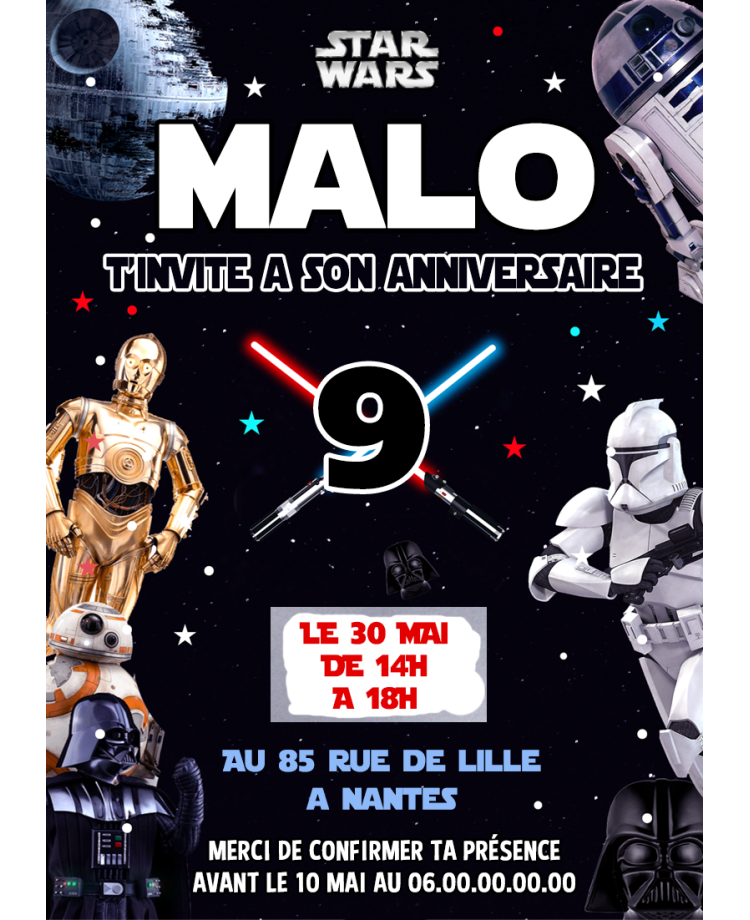 carte invitation. carte baptême. carte anniversaire enfant. carte Star Wars. anniversaire Star Wars, carte invitation gratter.