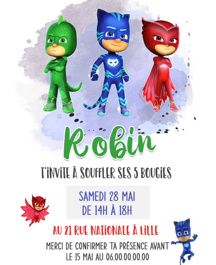 carte invitation. carte anniversaire enfant. carte Pyjamasques. anniversaire Pyjamasques, carte invitation gratter.