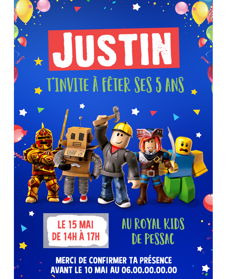 carte invitation. carte anniversaire enfant. carte roblox. anniversaire Roblox garcon, carte invitation gratter.