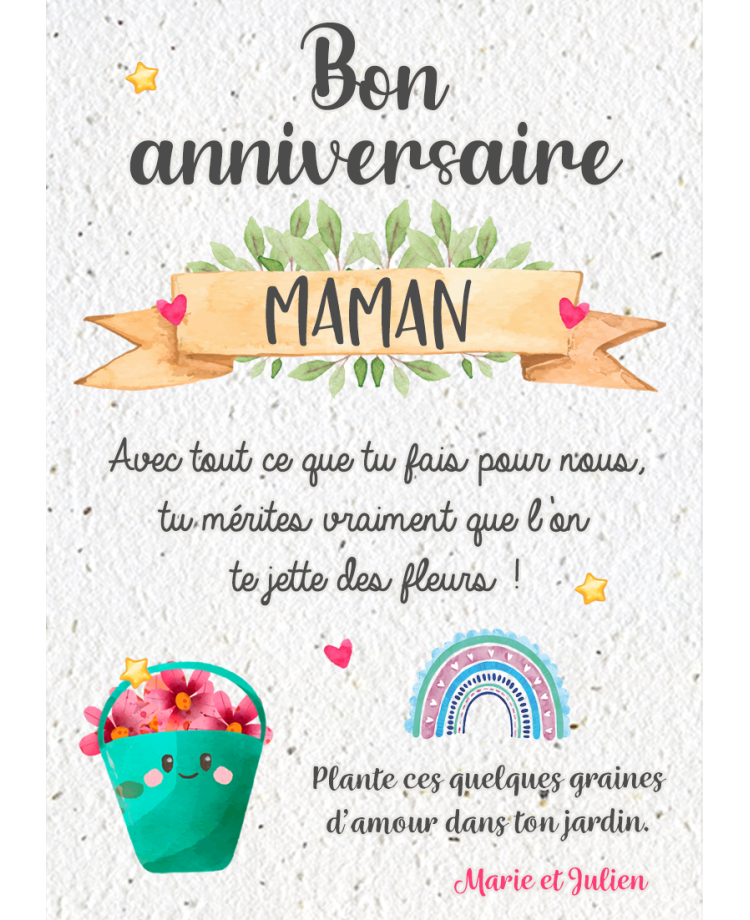 carte planter anniversaire. carte planter graine joyeux anniversaire. carte planter bonne fête maman. carte fête mamie