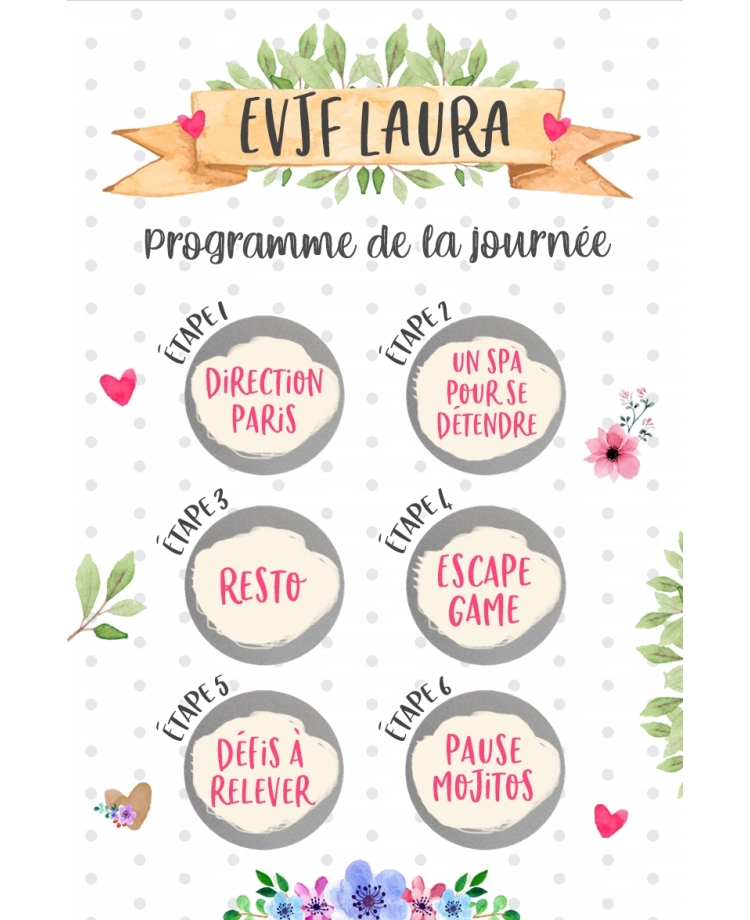 carte EVJF. carte anniversaire originale. carte programme EVJF. animation EVJF