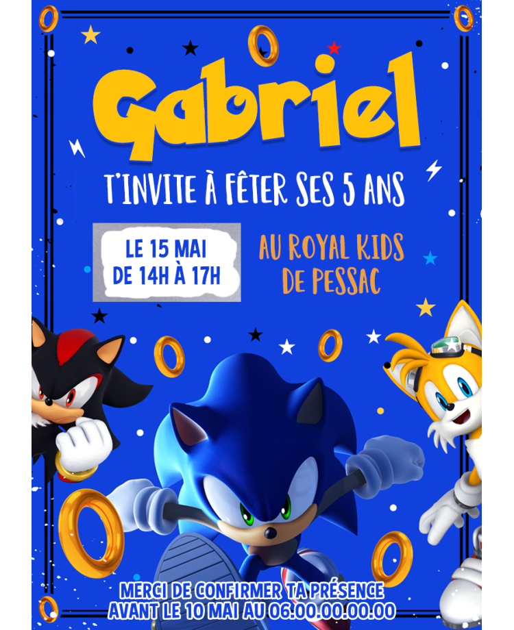 carte invitation. carte anniversaire enfant. carte sonic. anniversaire sonic, carte invitation gratter.