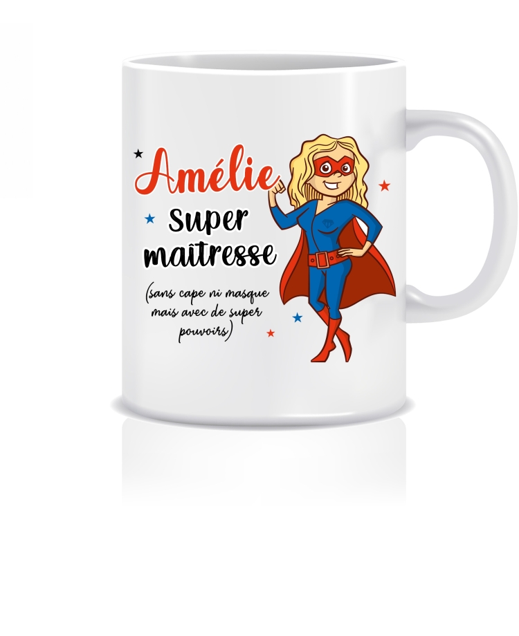 mug super maitresse. mug super maman. mug super nounou. mug personnalisé. cadeau maîtresse. cadeau maman