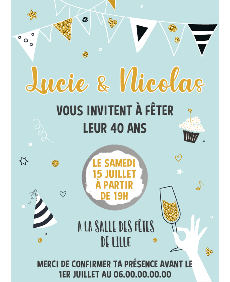invitation anniversaire adulte bleu. carte invitation adulte. carte adulte. invitation original. invitation mariage