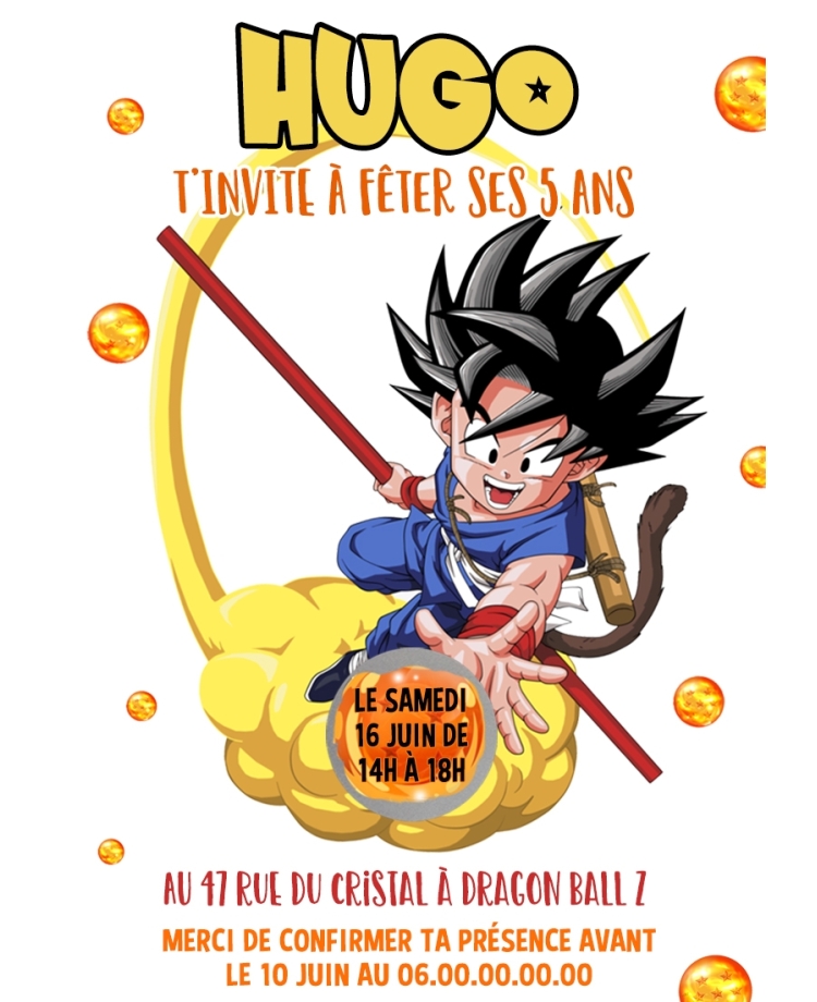 carte invitation garçon. carte anniversaire enfant. carte dragon ball z. anniversaire dragon ball z, carte invitation gratter.
