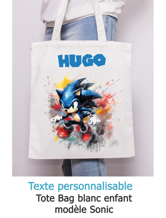 Tote bag enfant Sonic à personnaliser. tote bag garçon. tote bag personnalisé. tote bag Sonic. sac enfant personnalisé