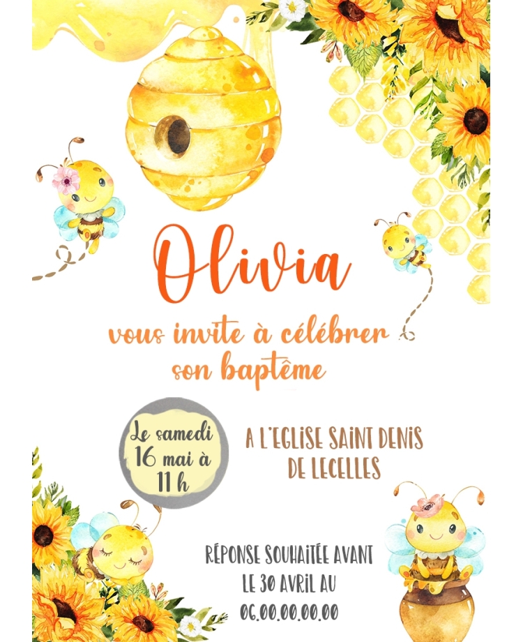 carte invitation. carte anniversaire enfant. carte Abeille. anniversaire Abeille, carte invitation gratter.
