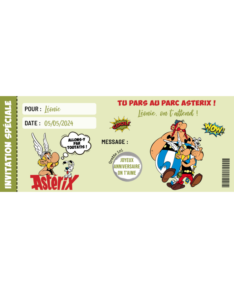Carte à gratter. carte Asterix. carte gratter Asterix. invitation Asterix. voyage à Asterix