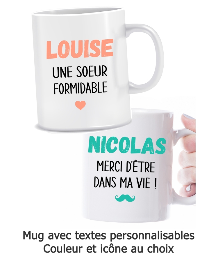 Mug personnalisable - couleur et icône au choix. mug a personnaliser. mug texte. mug cadeau