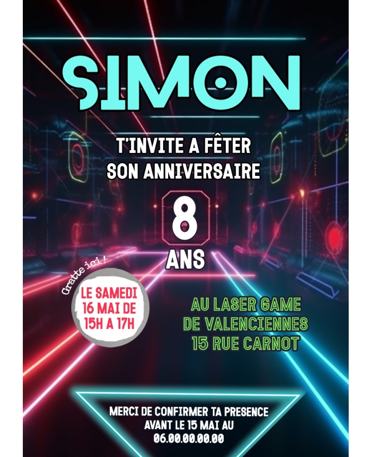 carte anniversaire laser game. anniversaire laser game. fete anniversaire enfant