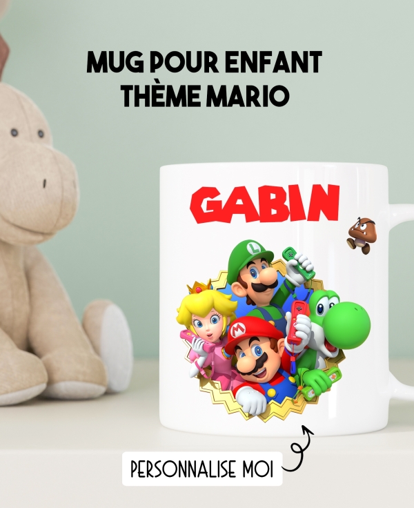 Mug enfant modèle mario personnalisable. mug Mario. mug enfant. Mario. cadeau enfant. cadeau Mario