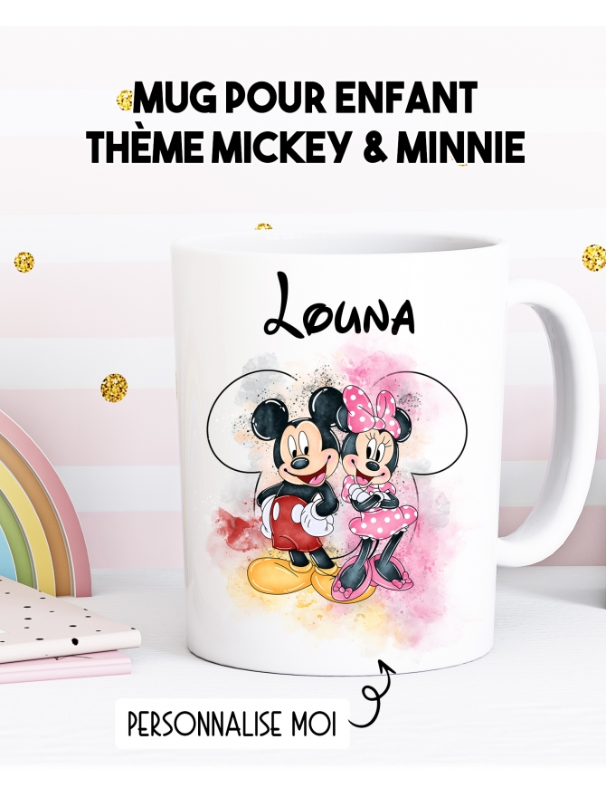 Mug Mickey et Minnie. Mug Mickey et Minnie personnalisable. mug enfant. mug cadeau enfant mickey.
