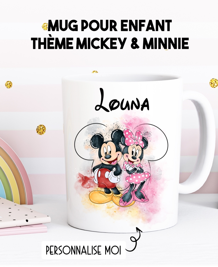 Mug Mickey et Minnie. Mug Mickey et Minnie personnalisable. mug enfant. mug cadeau enfant mickey.