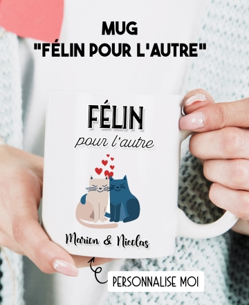 Mug amoureux "Félin pour l'autre" avec prénom personnalisable