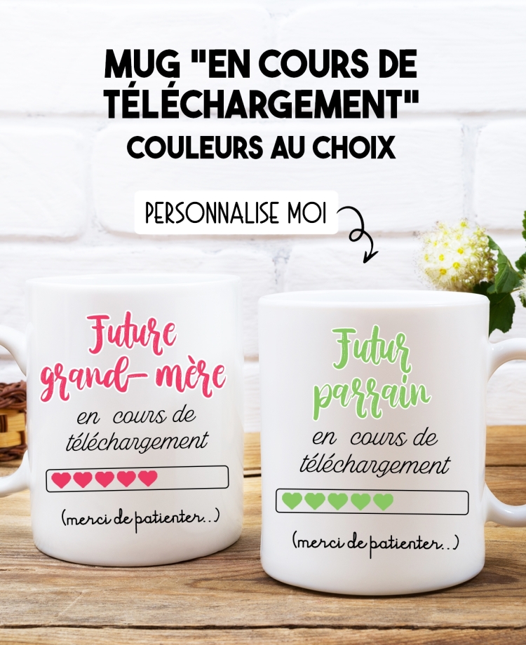 Mug "en cours de téléchargement". annonce grossesse. mug marraine. mug parrain