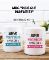 Mug "Plus que parfait(e)" personnalisable. mug cadeau. mug parfait. mug cadeau parfait.