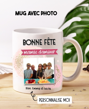 Mug bonne fête mamie/maman avec photo - personnalisable