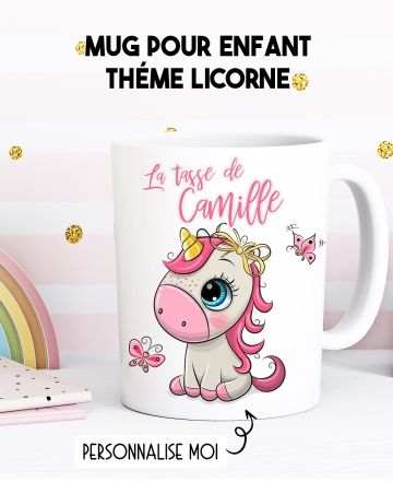 Mug enfant modèle Licorne personnalisable. mug Licorne . mug enfant. Licorne . cadeau enfant. cadeau Licorne