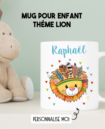 Mug enfant modèle Lion personnalisable. cadeau mug Lion. cadeau enfant mug