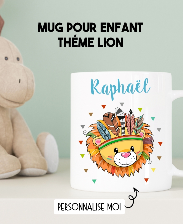 Mug enfant modèle Lion personnalisable. cadeau mug Lion.  cadeau enfant mug