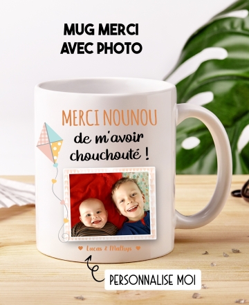 Mug photo "Merci" - personnalisable. mug cadeau. mug nounou. mug maîtresse