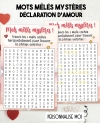 Mots mêlés mystères "amour" pour annonce ou demande originale. mot mêlés déclaration amour