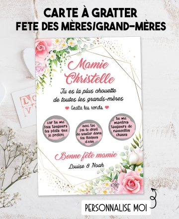 Carte à gratter "Mamie" pour la fête des mères ou grands-mères. carte fête mère. carte fête des grands mères.