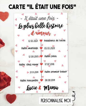 Carte "Il était une fois" pour les amoureux - à personnaliser. carte amoureux mariage. cadeau de pacs. cadeau mariage.