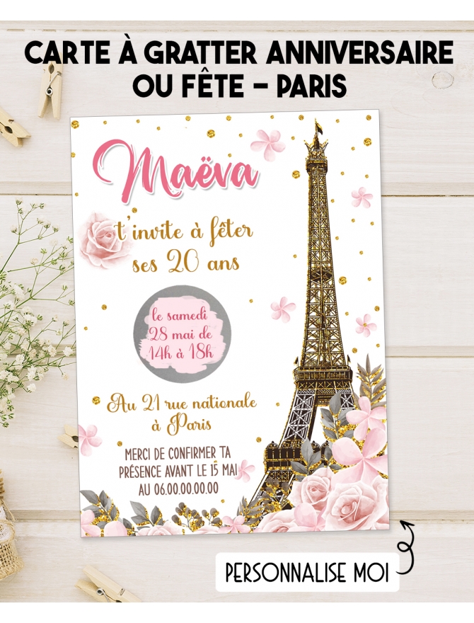 Carte d'invitation anniversaire ou fête à gratter - Paris