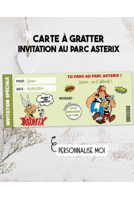 Carte à gratter. carte Asterix. carte gratter Asterix. invitation Asterix. voyage à Asterix
