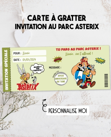 Carte à gratter. carte Asterix. carte gratter Asterix. invitation Asterix. voyage à Asterix