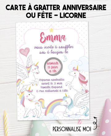 invitation bapteme licorne. invitation bapteme originale. invitation gratter. anniversaire gratter. carte anniversaire licorne
