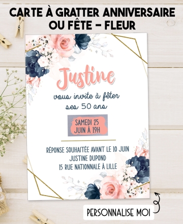 Carte d'invitation anniversaire. carte gratter fête. carte gratter anniversaire. invitation originale. invitation mariage.