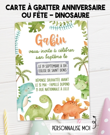 carte invitation. carte baptême. carte anniversaire enfant. carte dinosaure. anniversaire dinosaure. carte invitation gratter. i