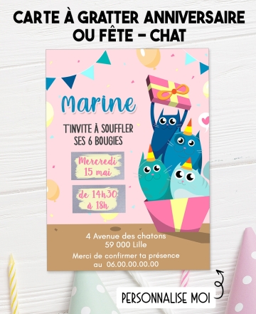 invitation anniversaire. carte invitation gratter. invitation original. invitation feavane. invitation anniversaire chat. carte