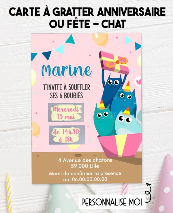 invitation anniversaire. carte invitation gratter. invitation original. invitation feavane. invitation anniversaire chat. carte