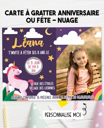 invitation anniversaire. carte invitation gratter. invitation original. invitation fete enfant. invitation licorne