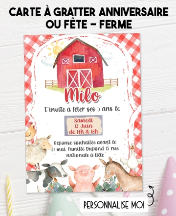 invitation bapteme ferme. invitation bapteme originale. invitation gratter. anniversaire gratter. carte anniversaire ferme