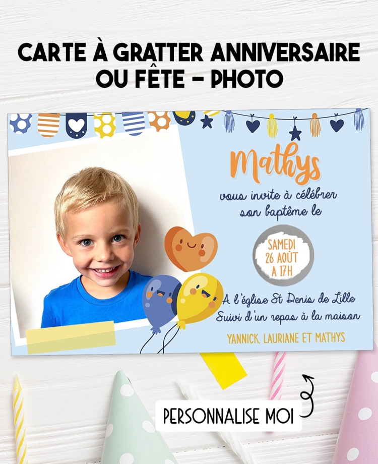 carte gratter baptême. invitation baptême. invitation anniversaire. invitation gratter originale. carte baptême.