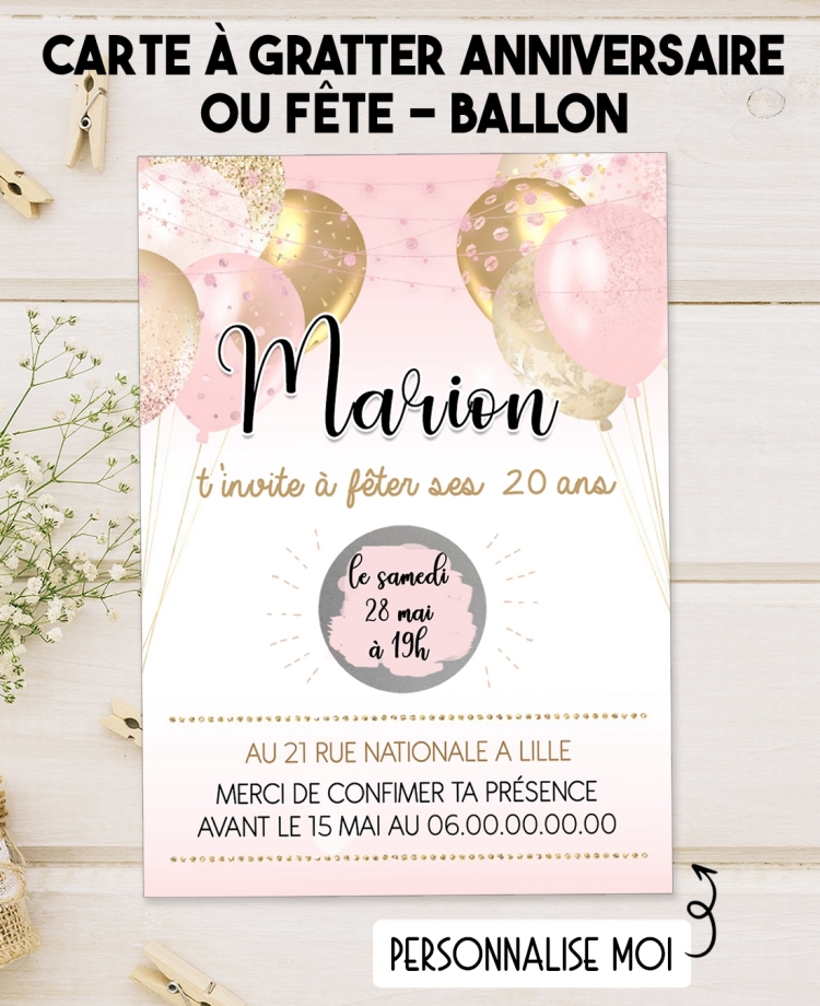 invitation anniversaire ballon. carte invitation adulte. carte adulte. invitation original. invitation fête 20 ans