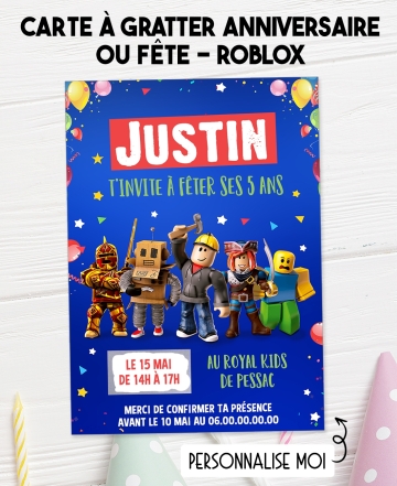 carte invitation. carte anniversaire enfant. carte roblox. anniversaire Roblox garcon, carte invitation gratter.