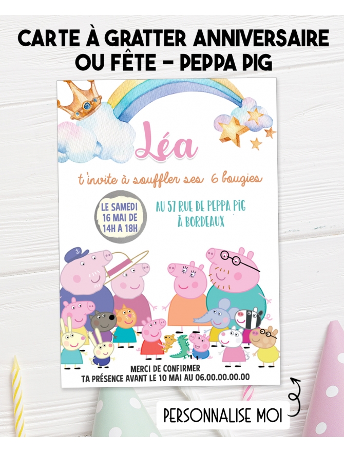 carte invitation. carte anniversaire enfant. carte Peppa pig. anniversaire Peppa pig, carte invitation gratter.