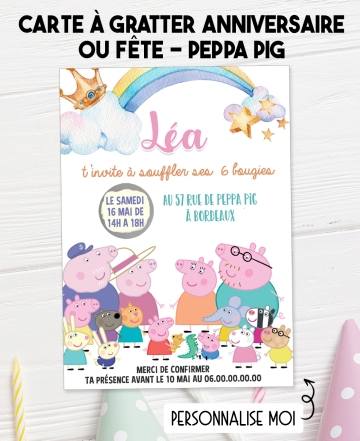 carte invitation. carte anniversaire enfant. carte Peppa pig. anniversaire Peppa pig, carte invitation gratter.