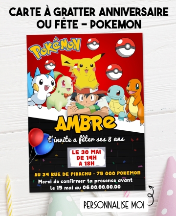 invitation Pokemon. anniversaire garçon. invitation anniversaire enfant. carte invitation enfant. carte enfant Pokemon.