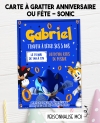 carte invitation. carte anniversaire enfant. carte sonic. anniversaire sonic, carte invitation gratter.